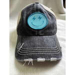 Katydid Turquoise Blue Lightning Happy Face Trucker Hat